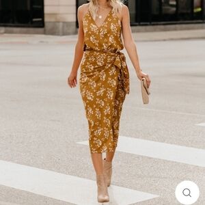 Floral Mustard Wrap Dress